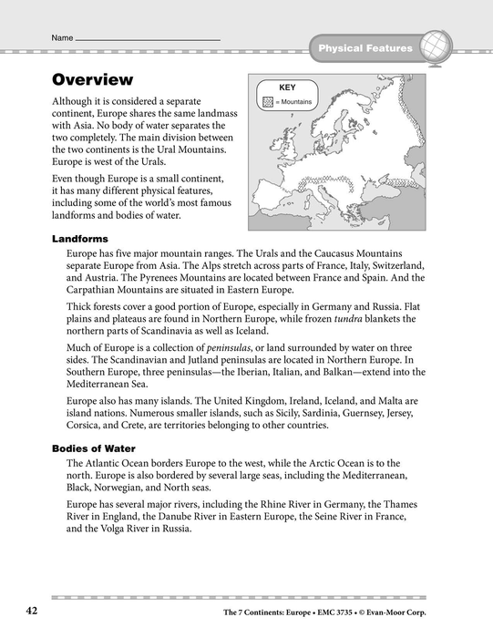 Europe: Physical Features: Overview & Review