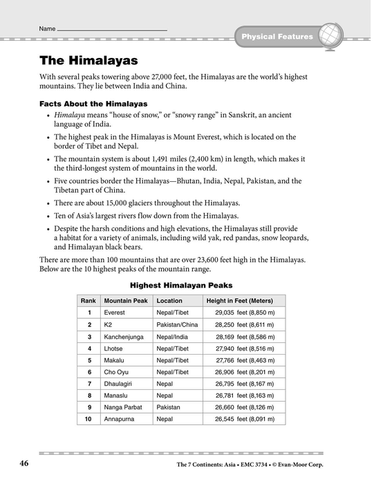 Asia: Physical Features: The Himalayas