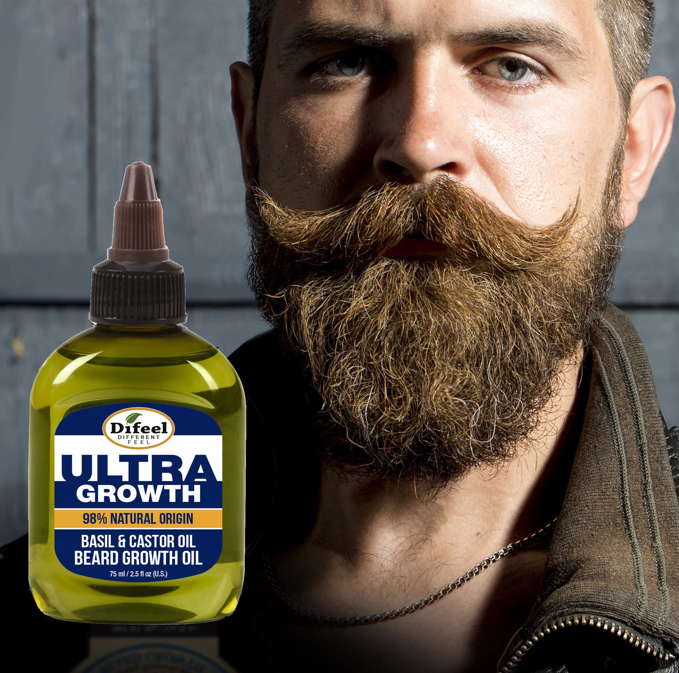 Difeel Mens Ultra Growth Basil and Castor Beard Oil 2.5 oz. - Natural Beard Oil for Hair Growth