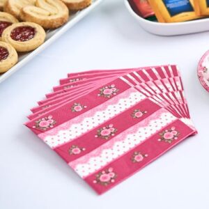 Royal Bluebonnet Napkins - 100 Paper Napkins - Pink and White Rose Flower Theme – Napkins Disposable, Napkins, Napkins Paper