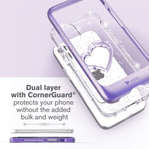 VENA iPhone 12 Mini Glitter Case, vLove (Heart Shape, CornerGuard Protection) Dual Layer Slim Hybrid Clear Bumper Cover Designed for Apple iPhone 12 Mini (5.4"-inch) - Purple