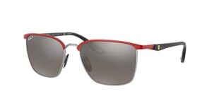 ray-ban rb3673m scuderia collection square sunglasses, red ferrari on silver/chromance grey mirrored grey gradient polarized, 56 mm