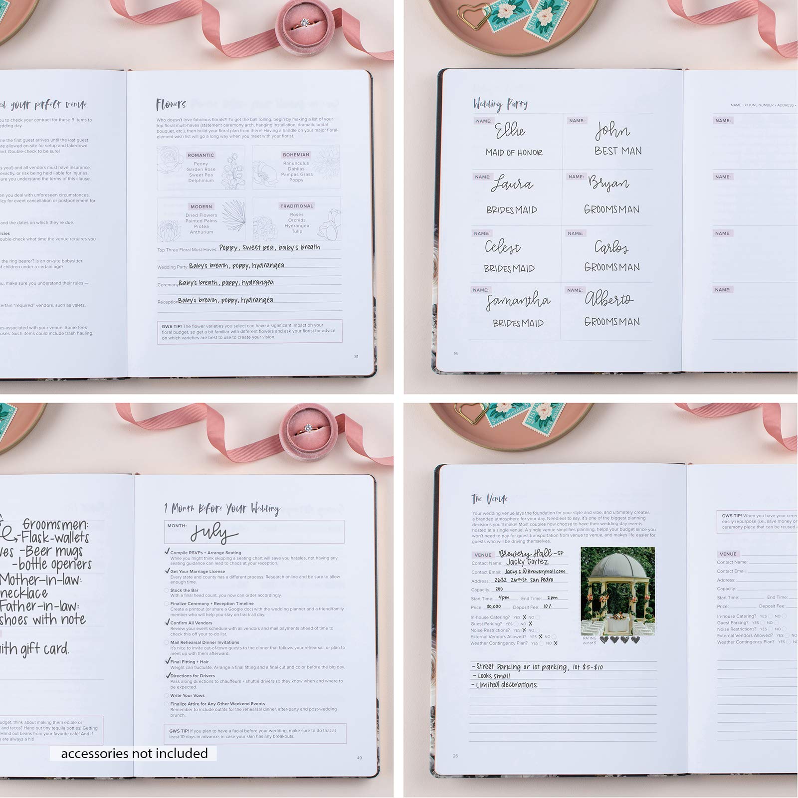 Green Wedding Shoes x Erin Condren - 18 Month Softbound Wedding Planner Book - Midnight Blooms, 8x10, Features Checklist Pages, Note Pages, Tips, and More. Boost Productivity