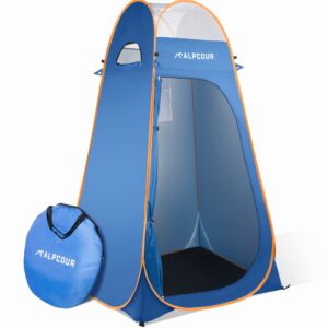 alpcour portable pop up tent – privacy tent for portable toilet, shower and changing room for camping and outdoors – spacious, extra tall and waterproof with utility accessories - sturdy and easy fold