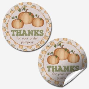 thanks for your order pumpkin! fall themed thank you customer appreciation sticker labels for small businesses, 60 1.5" circle stickers by amandacreation, for envelopes, postcards, direct mail, more!
