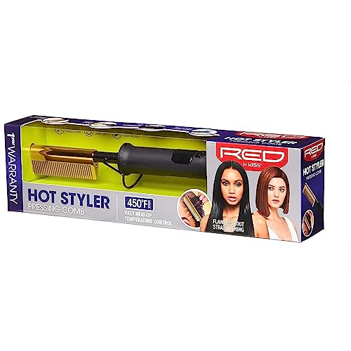 Red by Kiss Hot Comb Hair Straightener 450 Degrees, Straight Teeth Electric Heating Comb, Pressing Comb Brush for Straightening Hair and Beard, Curling Iron for Natural Black Hair