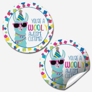 funny wooly awesome customer llama thank you customer appreciation sticker labels for small businesses, 60 1.5" circle stickers by amandacreation, for envelopes, postcards, direct mail, more!