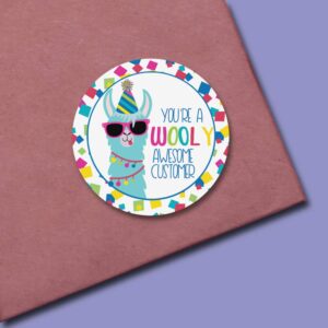 Funny Wooly Awesome Customer Llama Thank You Customer Appreciation Sticker Labels for Small Businesses, 60 1.5" Circle Stickers by AmandaCreation, for Envelopes, Postcards, Direct Mail, More!