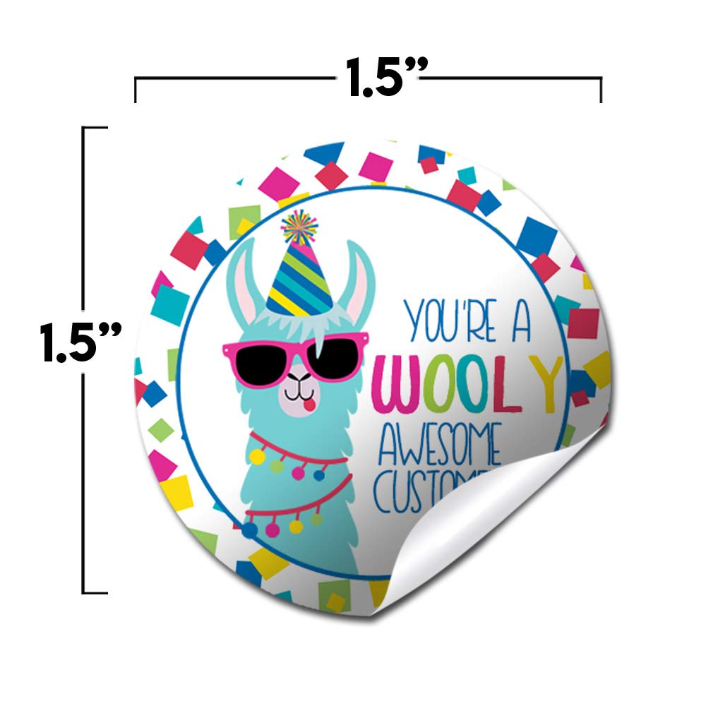 Funny Wooly Awesome Customer Llama Thank You Customer Appreciation Sticker Labels for Small Businesses, 60 1.5" Circle Stickers by AmandaCreation, for Envelopes, Postcards, Direct Mail, More!