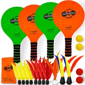 jazzminton paddle game select double - 4 paddles 11 birdies 4 balls - a must have racquet game – lawn, yard, beach games for adults and family games