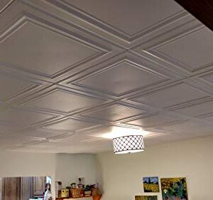 A La Maison Ceilings R24 Line Art Foam Glue-up Ceiling Tile (128 sq. ft./Case), Pack of 48, Plain White