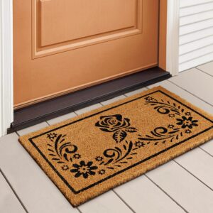 luxurux welcome mats outdoor coco coir doormat, with heavy-duty pvc backing - natural - perfect color/sizing for outdoor/indoor uses, 17 x 30 inch
