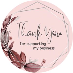 easykart labels 600 business thank you stickers in roll | baby pink flower bunch design with silver foil | highly recommended for small business owners