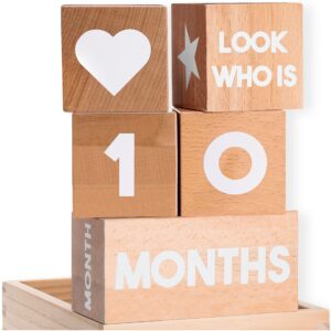 tykeroo baby monthly milestone blocks — cute nursery decor — lovely newborn photography props — baby shower gifts (natural beech)