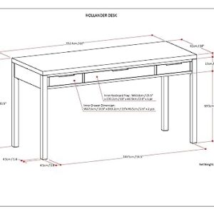 SIMPLIHOME Hollander SOLID WOOD 60 inch Wide Home Office Desk, Writing Table, Workstation, Study Table Furniture in Medium Saddle Brown with 2 Drawers