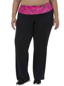 realtree women's plus size yoga pant, black/hot pink camo, 3x
