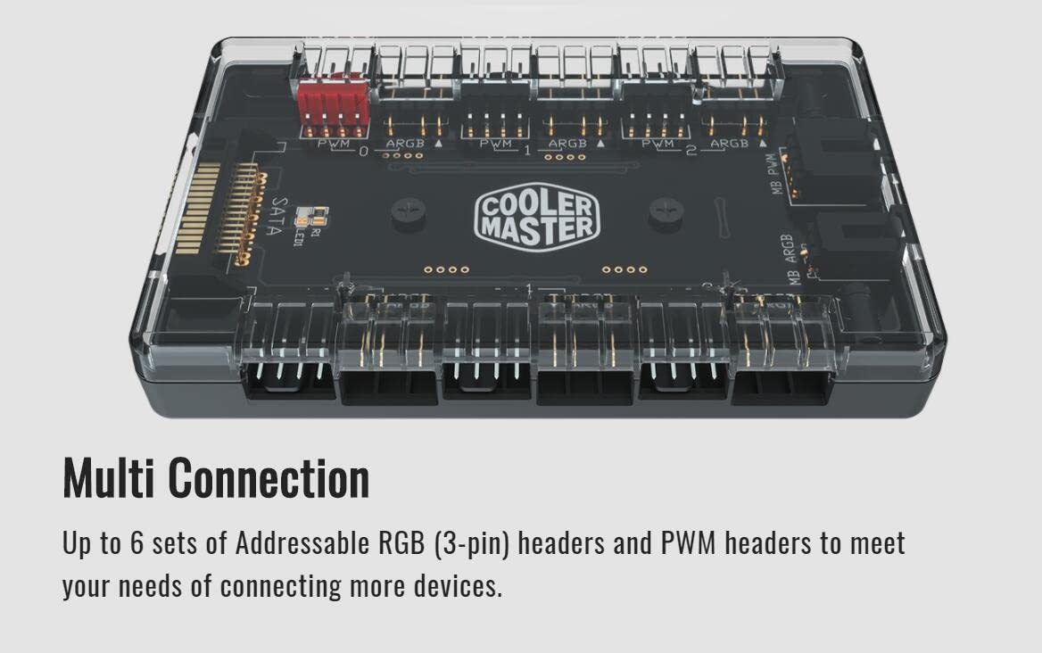 CoolerMaster ARGB and PWM Fan HUB,6 Ports for Addressable RGB Lighting,1 to 6 Multi Way Magnetic backplane Splitter 5V/3PIN Case Fan Hub Adapter