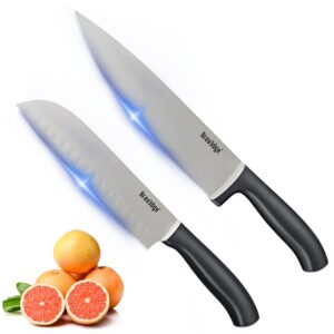 bravedge chef knife set, 8'' chef knife and 7'' santoku knife, 2 pieces kitchen knives with gift box, kitchen knife sets with ultra sharp high carbon stainless steel and ergonomic handle