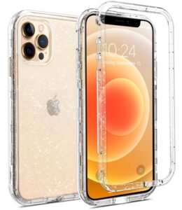 coolwee crystal glitter full protective case compatible with iphone 12 pro max heavy duty protection hybrid 3 in 1 rugged shockproof women girls transparent shiny clear bling sparkle