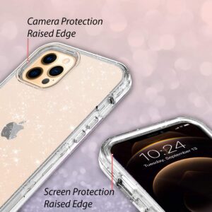 Coolwee Crystal Glitter Full Protective Case Compatible with iPhone 12 Pro Max Heavy Duty Protection Hybrid 3 in 1 Rugged Shockproof Women Girls Transparent Shiny Clear Bling Sparkle