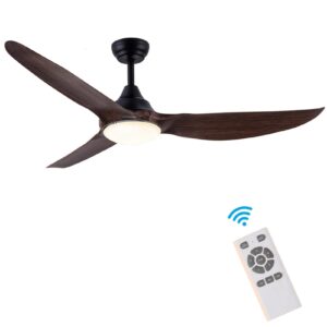 cjoy 58'' wood ceiling fans with lights, bedroom ceiling fan with remote control, led dimmable reversible noiseless dc motor ceiling fans for patio bedroom, indoor/outdoor use