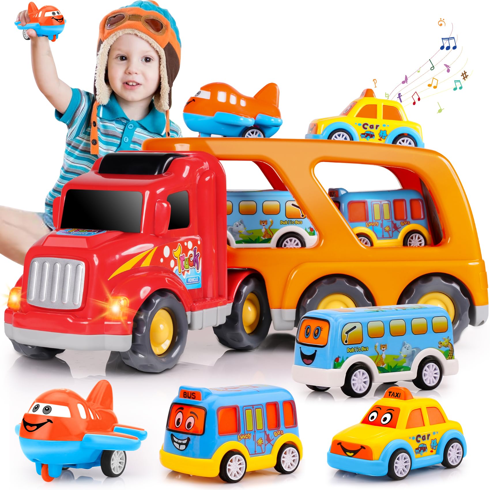 Nicmore Carrier Truck Toddler Toys Car: Toys for 2 3 4 Year Old Boy 5 in 1 Transport Toys for Kids Age 2-3 2-4 | 18 Months 2 Year Old Boy Girl Birthday Gifts