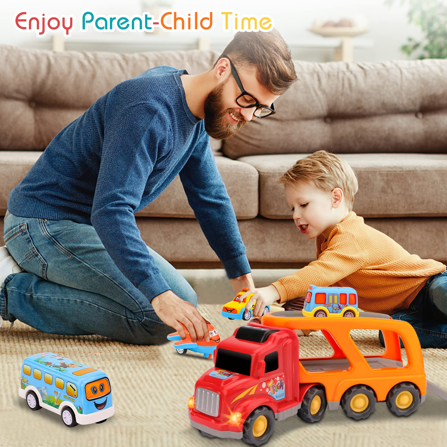 Nicmore Carrier Truck Toddler Toys Car: Toys for 2 3 4 Year Old Boy 5 in 1 Transport Toys for Kids Age 2-3 2-4 | 18 Months 2 Year Old Boy Girl Birthday Gifts