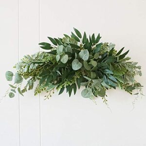 sylots 27.5 floral swag, large artificial mixed eucalyptus leaves swag, handmade front door twigs leaves greenery decorative swag for wedding arch party wall home garden decor