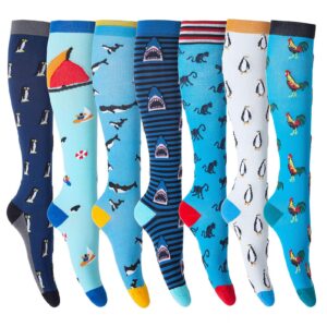 leostep fun animal compression socks for women & men circulation, knee high support for sports, travel, athletic, skating