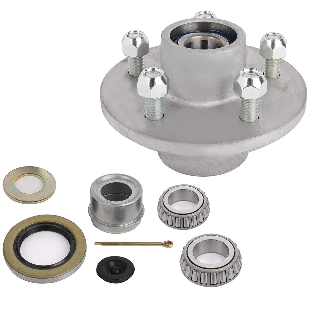 ECCPP Boat Trailer Hub Kit 5 Bolt 1 1/16 x 1 3/8 44649 x 68149 Silver Tapered Spindle Galvanized 3500lb