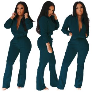 Bluewolfsea Tracksuit for Women Set - Two Piece Outfits Casual Long Sleeve Zip Top Sweatshirt + Bell Bottoms Jogging Sets Small Green