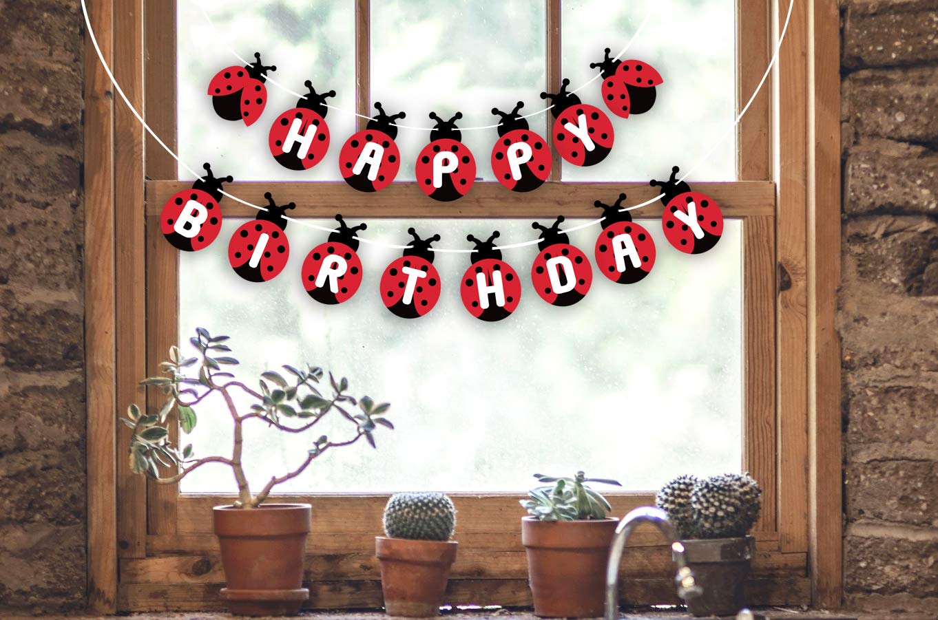 Ladybug Birthday Banner, Cute Ladybird Bday Bunting Sign, Insect Theme Baby Shower Decorations