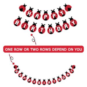 Ladybug Birthday Banner, Cute Ladybird Bday Bunting Sign, Insect Theme Baby Shower Decorations