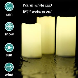 NONNO&ZGF 3X 6'' Outdoor Waterproof Flameless Candles, 3 Pack, Warm White LED Resin Rainproof Pillar Battery Plastic Candle with Remote Control/Timer.