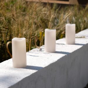 NONNO&ZGF 3X 6'' Outdoor Waterproof Flameless Candles, 3 Pack, Warm White LED Resin Rainproof Pillar Battery Plastic Candle with Remote Control/Timer.