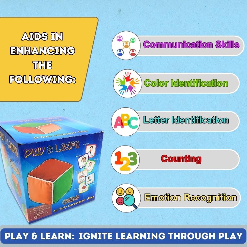 Thought-Spot: Play & Learn Cube; Roll and Play Game for Toddlers; 1st Learning Game!; Teaches Colors, Numbers, Emotions, Language; Roll Cube, Pick a Card, Have Fun!; Roll and Play Cube Game