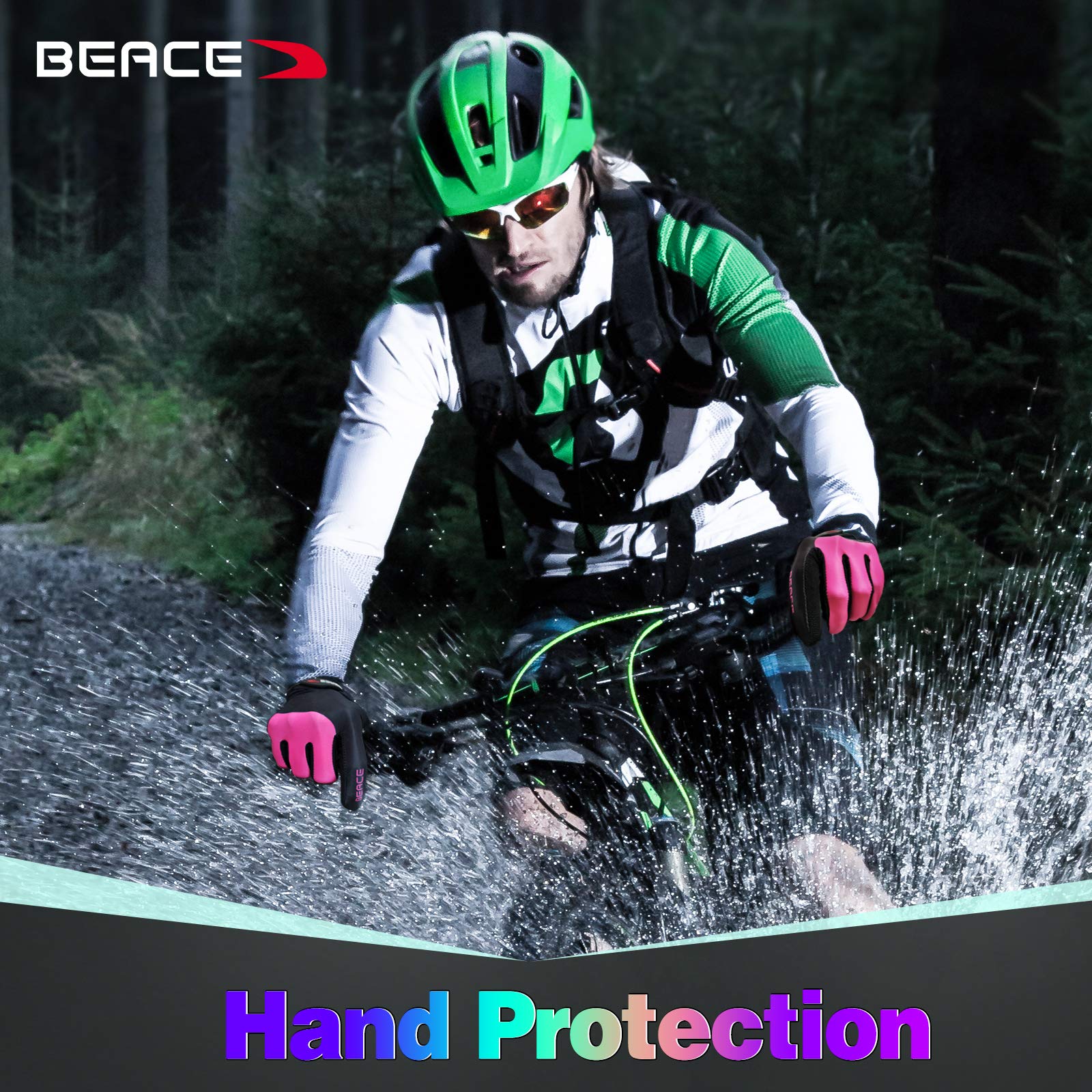 BEACE Cycling Gloves Bike Gloves Biking Gloves(Rose Red) with Touch Screen-Full Finger Road Gloves Mountain Bike Gloves Anti-Slip Silicone Palm for Men Women