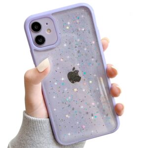 ownest compatible for iphone 11 case,clear sparkly bling star glitter design for women girls soft tpu shockproof anti-scratch protective cases for iphone 11-purple