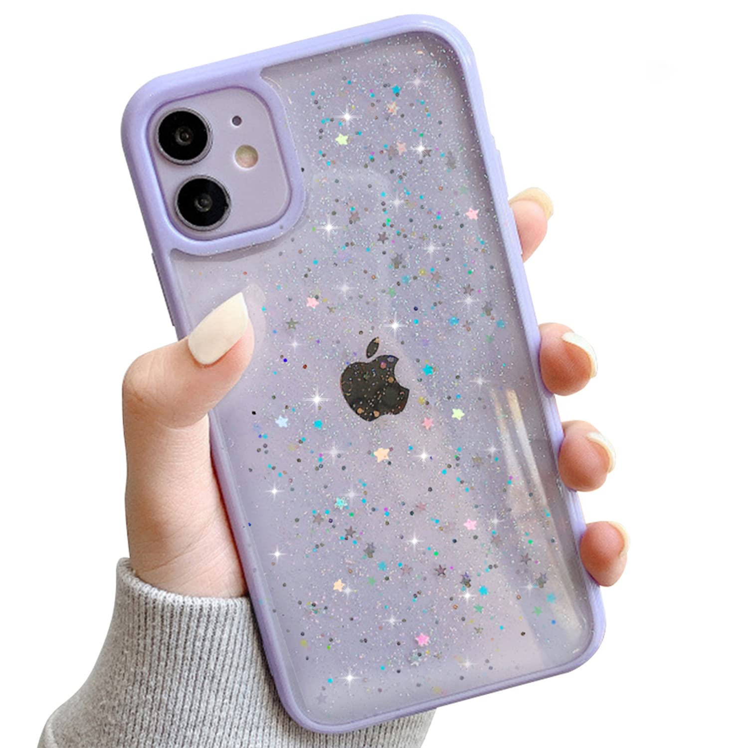 Ownest Compatible for iPhone 11 Case,Clear Sparkly Bling Star Glitter Design for Women Girls Soft TPU Shockproof Anti-Scratch Protective Cases for iPhone 11-Purple