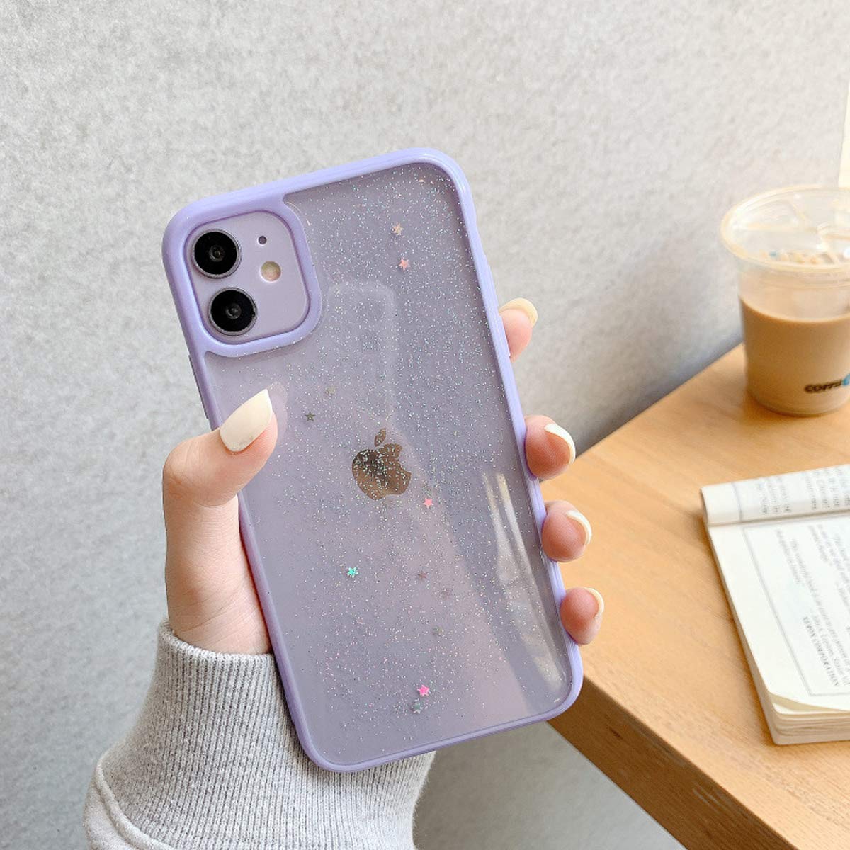 Ownest Compatible for iPhone 11 Case,Clear Sparkly Bling Star Glitter Design for Women Girls Soft TPU Shockproof Anti-Scratch Protective Cases for iPhone 11-Purple