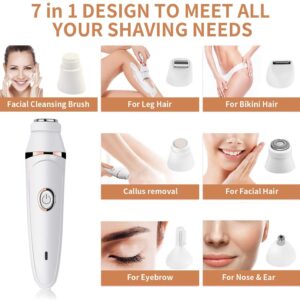 Women Electric Shavers, 7 in 1 Electric Razor for Women, Wet & Dry Lady Hair Remover Rechargeable Bikini Trimmer, Lady Shaver Kit for Women Face, Body, Nose Hair, Eyebrow, Arms, Legs