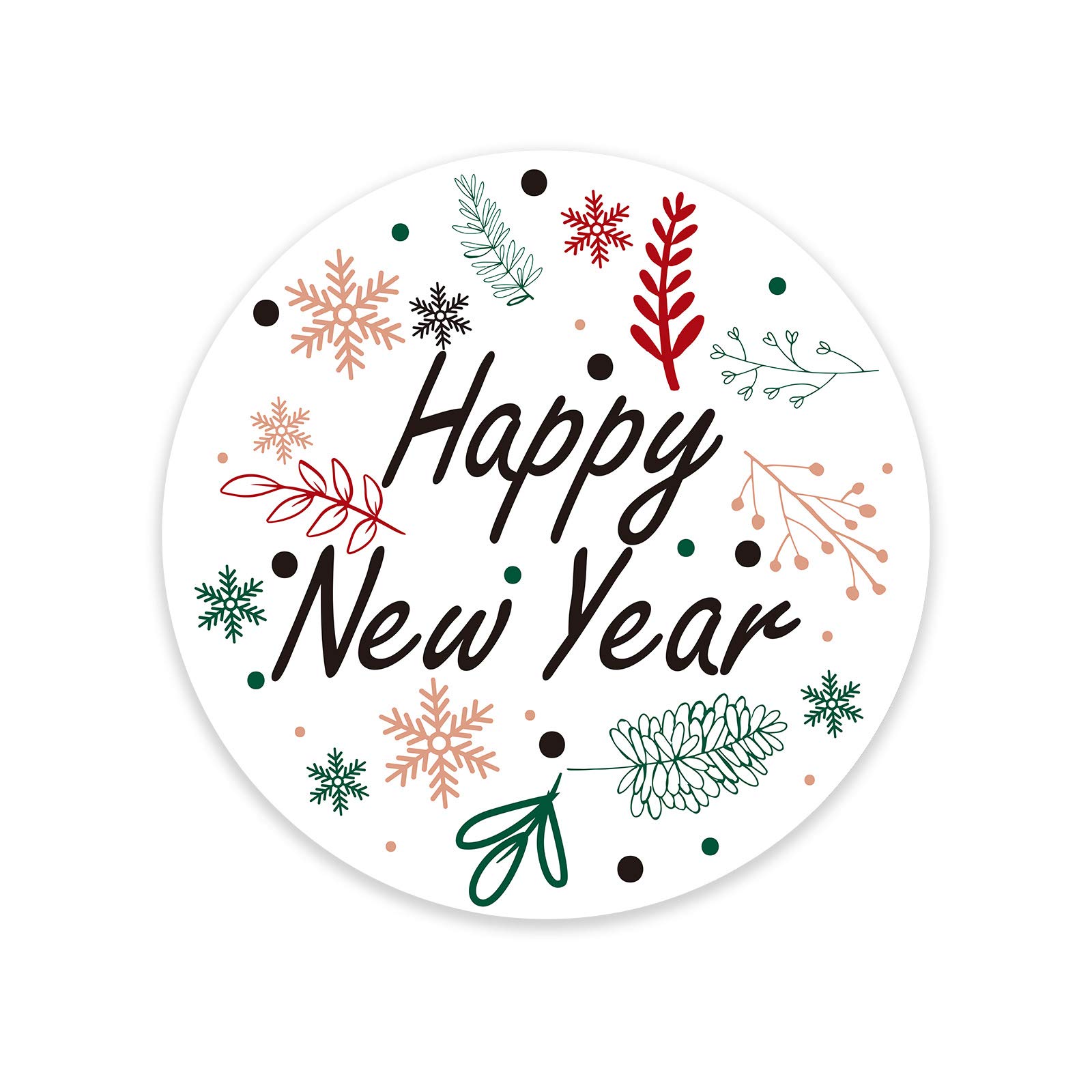 1000 Pieces Happy New Year Floral Stickers Waterproof New Year Labels for Party Favors, Goodie Bag Fillers, Holiday Decorations