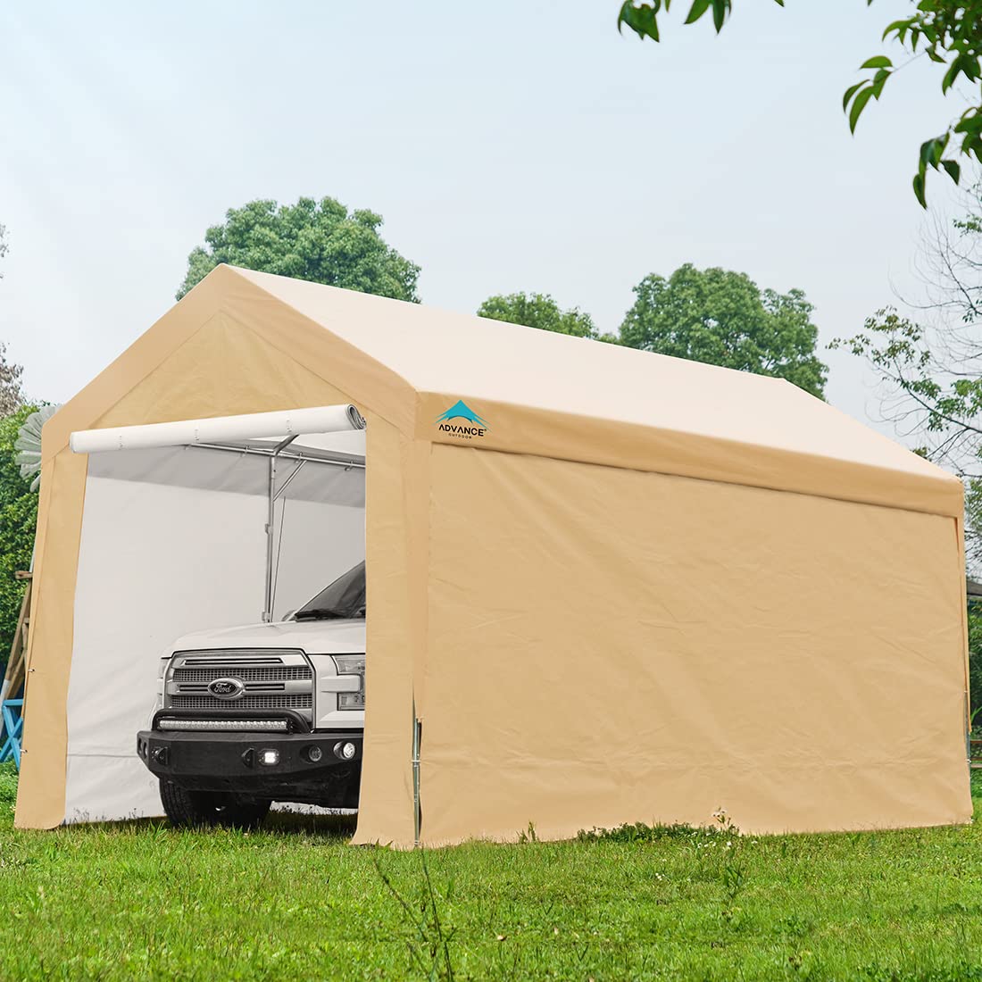 ADVANCE OUTDOOR Adjustable 10x20 ft Heavy Duty Carport Car Canopy Garage Shelter Boat Party Tent, Adjustable Heights from 9.5ft to 11.0ft, Removable Sidewalls and Doors, Beige