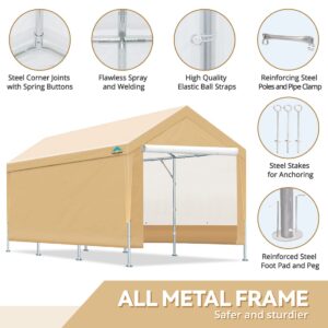 ADVANCE OUTDOOR Adjustable 10x20 ft Heavy Duty Carport Car Canopy Garage Shelter Boat Party Tent, Adjustable Heights from 9.5ft to 11.0ft, Removable Sidewalls and Doors, Beige