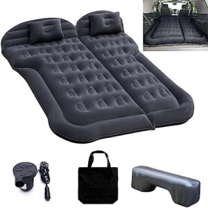 car inflatable mattress with pump, portable suv air bed for camping, home, travel, hiking, full size blow up sleeping pad with 2 pillows, extended back seat airbed for truck, rv, upgraded (black)