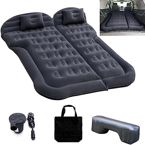 Car Inflatable Mattress with Pump, Portable SUV Air Bed for Camping, Home, Travel, Hiking, Full Size Blow Up Sleeping Pad with 2 Pillows, Extended Back Seat Airbed for Truck, RV, Upgraded (Black)