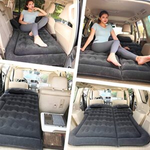 Car Inflatable Mattress with Pump, Portable SUV Air Bed for Camping, Home, Travel, Hiking, Full Size Blow Up Sleeping Pad with 2 Pillows, Extended Back Seat Airbed for Truck, RV, Upgraded (Black)