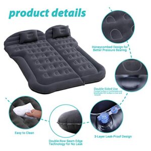 Car Inflatable Mattress with Pump, Portable SUV Air Bed for Camping, Home, Travel, Hiking, Full Size Blow Up Sleeping Pad with 2 Pillows, Extended Back Seat Airbed for Truck, RV, Upgraded (Black)