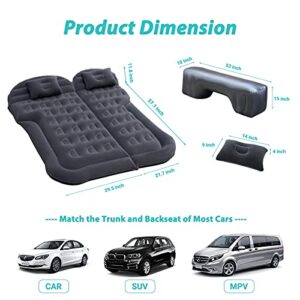 Car Inflatable Mattress with Pump, Portable SUV Air Bed for Camping, Home, Travel, Hiking, Full Size Blow Up Sleeping Pad with 2 Pillows, Extended Back Seat Airbed for Truck, RV, Upgraded (Black)