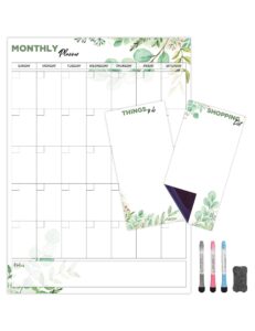 monthly magnetic calendar for refrigerator (leaf) | set of 3 vertical magnetic dry erase board: magnetic fridge planner 12 x 17 inch, shopping list & to do list 4 x 8 inch | 3 markers & 1x eraser